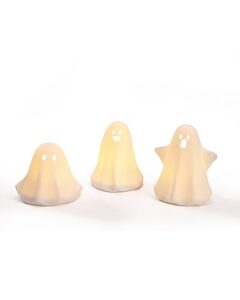 dn deconation cute ceramic light up ghost decor, 3pcs ghost halloween decor white spooky sculptures, small led ghost figurines for indoor halloween party desk tabletop centerpieces decoration