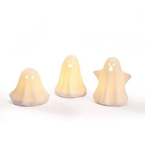 DN DECONATION Cute Ceramic Light Up Ghost Decor, 3PCS Ghost Halloween Decor White Spooky Sculptures, Small Led Ghost Figurines for Indoor Halloween Party Desk Tabletop Centerpieces Decoration