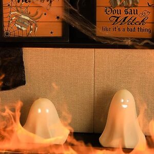 DN DECONATION Cute Ceramic Light Up Ghost Decor, 3PCS Ghost Halloween Decor White Spooky Sculptures, Small Led Ghost Figurines for Indoor Halloween Party Desk Tabletop Centerpieces Decoration