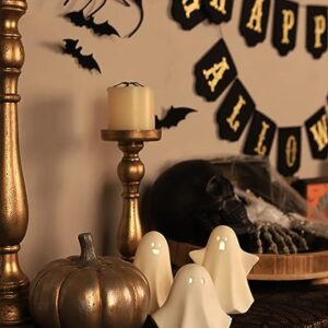 DN DECONATION Cute Ceramic Light Up Ghost Decor, 3PCS Ghost Halloween Decor White Spooky Sculptures, Small Led Ghost Figurines for Indoor Halloween Party Desk Tabletop Centerpieces Decoration