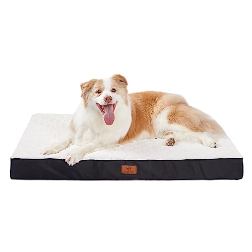 LIORCE Large Dog Crate Bed for Large Dogs - Big Orthopedic Dog Beds with Removable Washable Cover, Cooling Egg Foam Pet Bed Mat with Waterproof Liner, Non-Slip Bottom, 36 x 22 inch, White