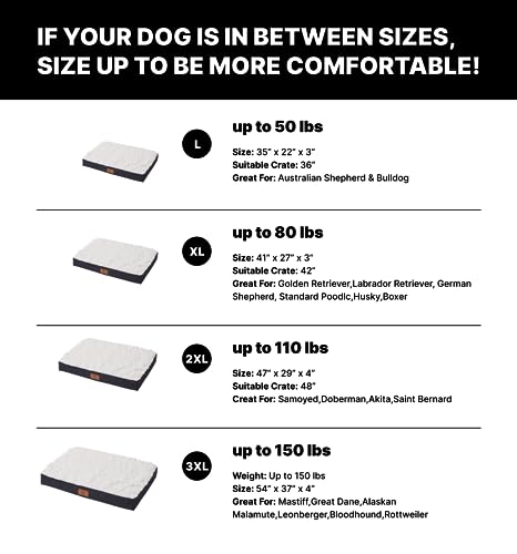 LIORCE Large Dog Crate Bed for Large Dogs - Big Orthopedic Dog Beds with Removable Washable Cover, Cooling Egg Foam Pet Bed Mat with Waterproof Liner, Non-Slip Bottom, 36 x 22 inch, White