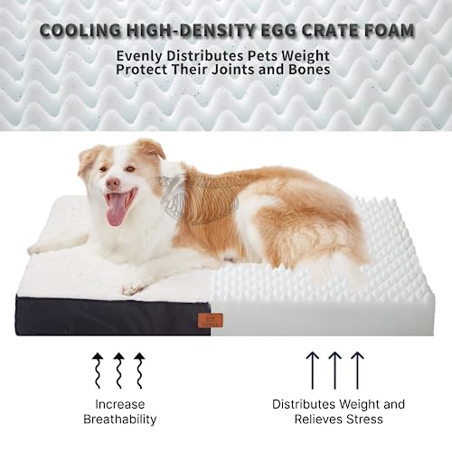 LIORCE Large Dog Crate Bed for Large Dogs - Big Orthopedic Dog Beds with Removable Washable Cover, Cooling Egg Foam Pet Bed Mat with Waterproof Liner, Non-Slip Bottom, 36 x 22 inch, White
