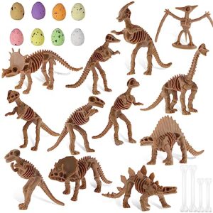 24 pcs dinosaur fossil skeleton dino bones dino sand dig colorful foam dinosaur eggs and 4 white plastic bones toys for kids science play dino sand dig halloween party decor supplies (dark)