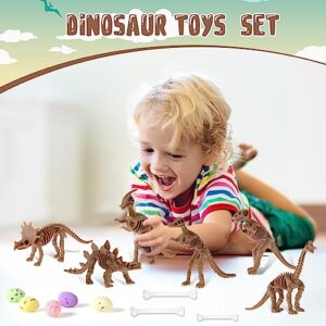 24 Pcs Dinosaur Fossil Skeleton Dino Bones Dino Sand Dig Colorful Foam Dinosaur Eggs and 4 White Plastic Bones Toys for Kids Science Play Dino Sand Dig Halloween Party Decor Supplies (Dark)