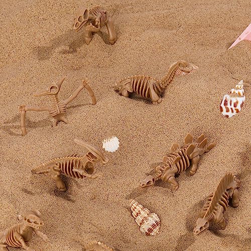 24 Pcs Dinosaur Fossil Skeleton Dino Bones Dino Sand Dig Colorful Foam Dinosaur Eggs and 4 White Plastic Bones Toys for Kids Science Play Dino Sand Dig Halloween Party Decor Supplies (Dark)