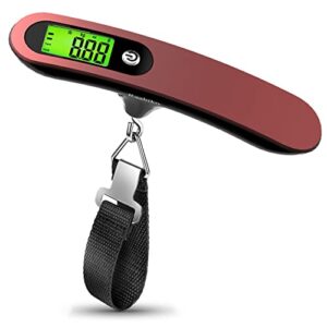 raabiko digital luggage scale, portable digital luggage weight scale with 110lbs capacity, battery included, ruby red