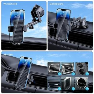 Phone Holder Car [Military Grade Suction Ultra Strong Base] Cell Phone Car Holder 3 in 1 Phone Mount for Car Dashboard Windshield Air Vent Hands-Free Car Phone Holders for iPhone Android Phones