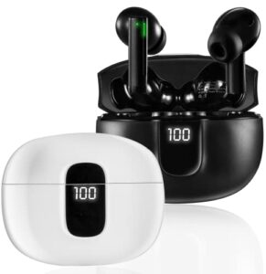 wireless earbuds, 2pack 50hrs playtime bluetooth earbuds built in noise cancellation mic with charging case, bluetooth headphones with stereo sound, ipx7 waterproof ear buds for iphone and android