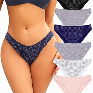 Knowyou Womens Underwear Cotton Cheeky Panties for Women Cute Stretch Bikini Breathable Panties for Ladies 6Pack