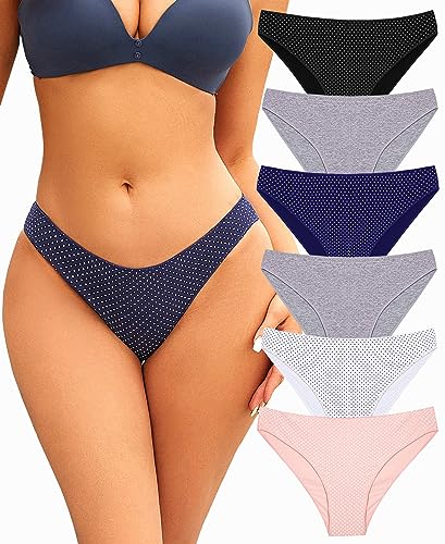 Knowyou Womens Underwear Cotton Cheeky Panties for Women Cute Stretch Bikini Breathable Panties for Ladies 6Pack