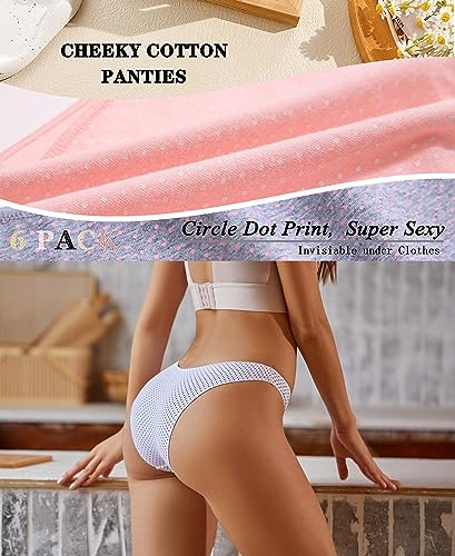 Knowyou Womens Underwear Cotton Cheeky Panties for Women Cute Stretch Bikini Breathable Panties for Ladies 6Pack