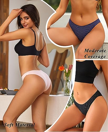 Knowyou Womens Underwear Cotton Cheeky Panties for Women Cute Stretch Bikini Breathable Panties for Ladies 6Pack