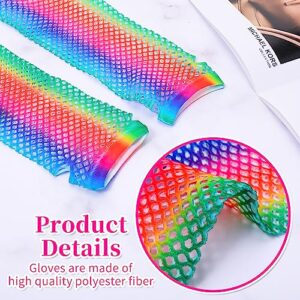 Yolev Rainbow Fingerless Fishnet Gloves 2 Pairs Long Fishnet Mesh Fingerless Gloves 80s Short Fishnet Gloves 80s 90s Party Cosplay Costume Accessories for Women and Girls