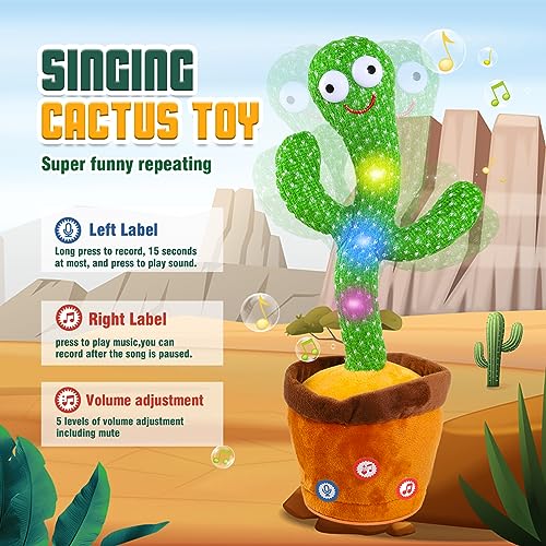 Baby Toys Talking Cactus Toy Dancing Singing Mimicking Recording Moving Educational with 120 English Songs 6-12 Months Old Toddler Boy Girl Newborn Christmas Birthday Light Up Plush Sensory Gifts