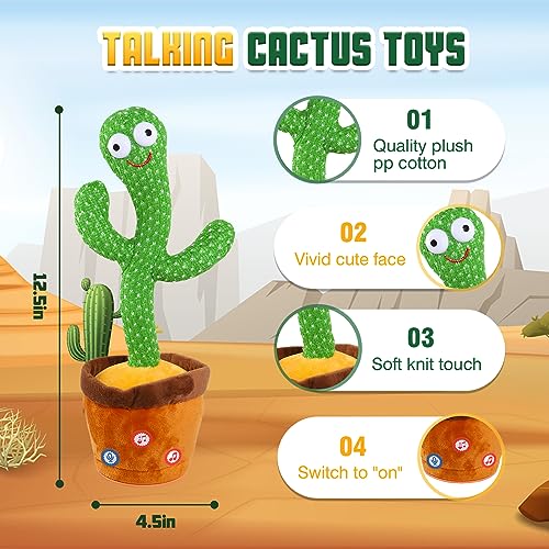 Baby Toys Talking Cactus Toy Dancing Singing Mimicking Recording Moving Educational with 120 English Songs 6-12 Months Old Toddler Boy Girl Newborn Christmas Birthday Light Up Plush Sensory Gifts