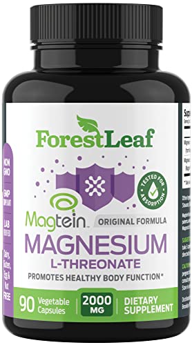 Magnesium L-Threonate Capsules - 2000mg Original Magtein Formula - Patented & Clinically Studied Magnesium Supplement for Focus, Memory, Brain & Sleep Support, Mag Threonate for Women & Men (90 Count)