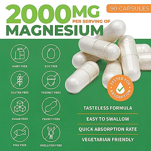 Magnesium L-Threonate Capsules - 2000mg Original Magtein Formula - Patented & Clinically Studied Magnesium Supplement for Focus, Memory, Brain & Sleep Support, Mag Threonate for Women & Men (90 Count)