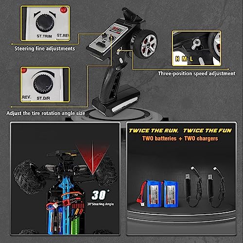 FUUY Brushless Fast RC Cars for Adults Remote Control Car Boys 8-12 1:16 Max 45mph 72KMH with Two Batteries RTR Off Road Hobby Drift Waterproof High Speed RC Truck Electric R/C Vehicle RC Buggy Kids