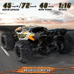 FUUY Brushless Fast RC Cars for Adults Remote Control Car Boys 8-12 1:16 Max 45mph 72KMH with Two Batteries RTR Off Road Hobby Drift Waterproof High Speed RC Truck Electric R/C Vehicle RC Buggy Kids