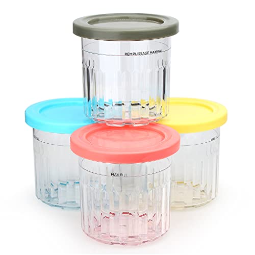 Veterger Replacement Parts 4 pack Extras Containers Pints And Lids,Compatible with Ninja Creami Ice Cream Maker NC299AMZ NC301 NC300 Series