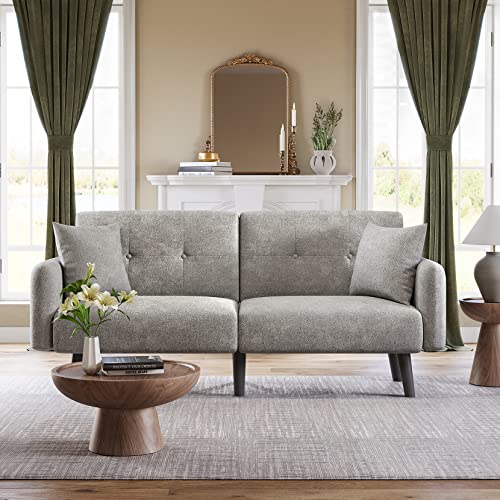 Koorlian Futon Sofa Bed, Convertible Sleeper Sofa with Armrest… (Light Grey)