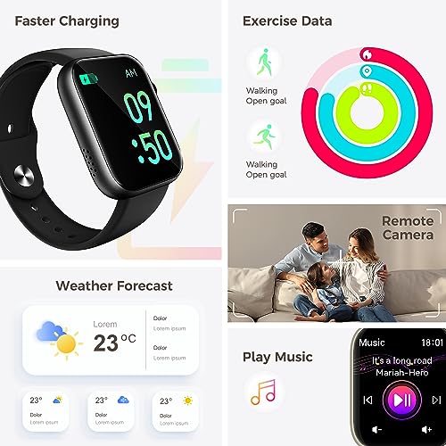 1.98" Smart Watch for Android iPhone, 100+ Sports Modes, Health, Sleep and Fitness Tracker, Step Calorie Counter, Water Resistant Fitness Watch, Smartwatches for Men Women, 2 Bands Included (Black)