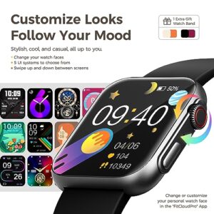 1.98" Smart Watch for Android iPhone, 100+ Sports Modes, Health, Sleep and Fitness Tracker, Step Calorie Counter, Water Resistant Fitness Watch, Smartwatches for Men Women, 2 Bands Included (Black)