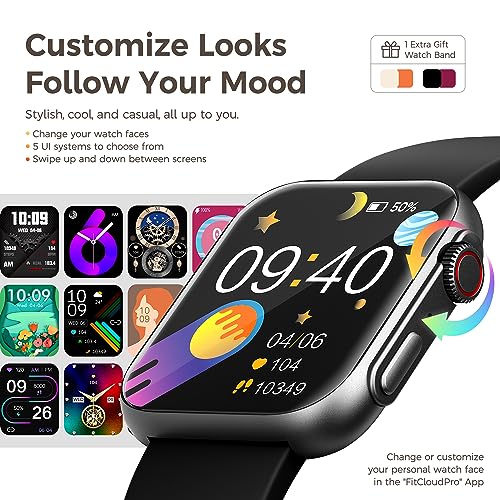 1.98" Smart Watch for Android iPhone, 100+ Sports Modes, Health, Sleep and Fitness Tracker, Step Calorie Counter, Water Resistant Fitness Watch, Smartwatches for Men Women, 2 Bands Included (Black)