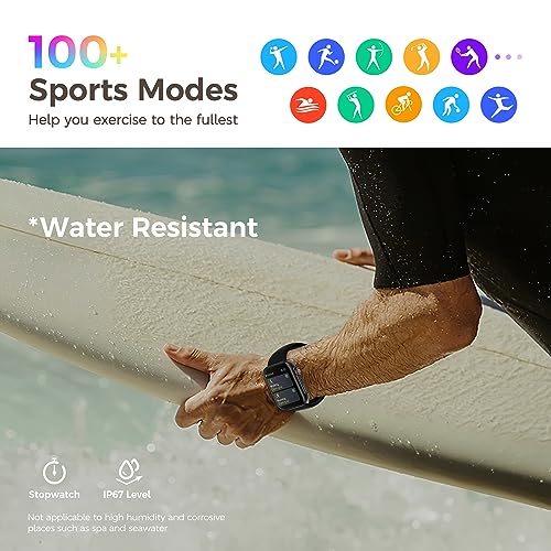 1.98" Smart Watch for Android iPhone, 100+ Sports Modes, Health, Sleep and Fitness Tracker, Step Calorie Counter, Water Resistant Fitness Watch, Smartwatches for Men Women, 2 Bands Included (Black)