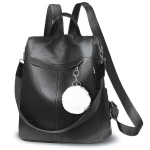 ecoyin backpack purse for women fashion leather anti-theft backpacks ladies pu handbags travel casual shoulder bags black
