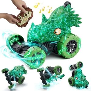 love life remote control car, rc stunt car invincible 360°rolling twister with colorful lights & music switch, dinosaur remote control car for 3 4 5 6 7 8 year old kids boys (triceratops)