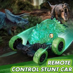 LOVE LIFE Remote Control Car, RC Stunt Car Invincible 360°Rolling Twister with Colorful Lights & Music Switch, Dinosaur Remote Control Car for 3 4 5 6 7 8 Year Old Kids Boys (Triceratops)