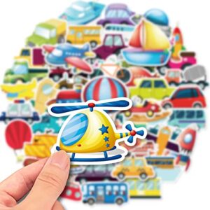 Transportation Vehicles Stickers 50 Pcs, Airplane Truck Digger Engineering Car Bus Vinyl Decal, Waterproof Sticker Pack Perfect for Toddlers, Kid, Boy, Water Bottle, Laptop, Reward Gifts for School and Home Party Supplies