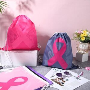 Silkfly 30 Pcs Breast Cancer Awareness Drawstring Bags Bulk Pink Ribbon Drawstring Backpack Draw String Storage Bags for Yoga Swimming Gym Sport Party Gift Supplies