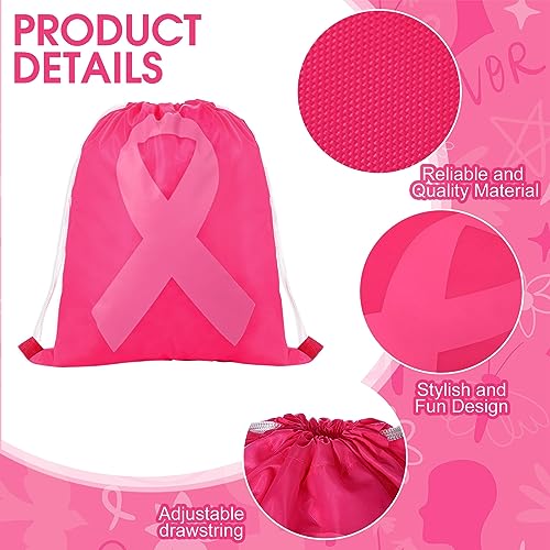 Silkfly 30 Pcs Breast Cancer Awareness Drawstring Bags Bulk Pink Ribbon Drawstring Backpack Draw String Storage Bags for Yoga Swimming Gym Sport Party Gift Supplies