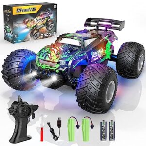 BAZOLOTA RC Car, 1:18 Scale All Terrain RC Truck, 2WD 20Km/h Remote Control Car, Remote Control Truck with LedLight and Two Rechargeable Batteries, Monster Truck Off Road Racing Car for Kid and Adult