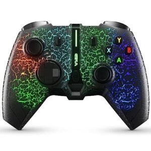 gina joyfurno game controller, wireless controller compatible with xbox one/one x/one s, series x/s, pc, gamepad with 6 light colors unique crack skin/dual vibration/2.4ghz connection (black)