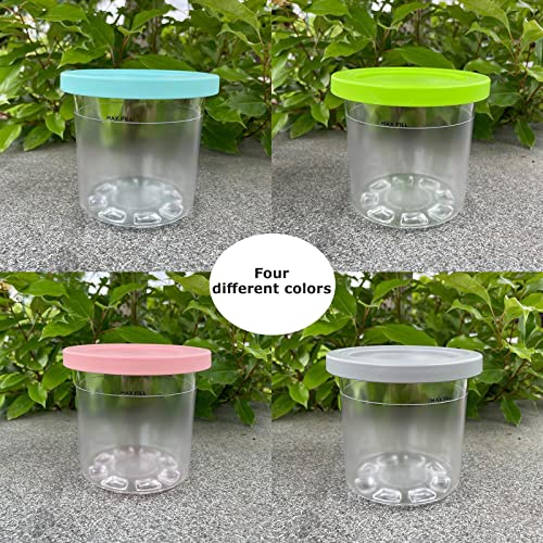 16 oz Ice Cream Pints Ice Cream Containers and Lids,Creami Pint Containers Color lids Ice Cream Storage Containers BPA-Free & Dishwasher Safe Cream Pints Cup for NC301 NC300 NC299AMZ Series (4Pcs)