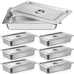 dandat 6 pack full size steam table pans deep hotel pan with lid thick stainless steel pans restaurant commercial trays steam food containers for chafing dish buffet, 20.8 x 12.8 x 3.9 inch
