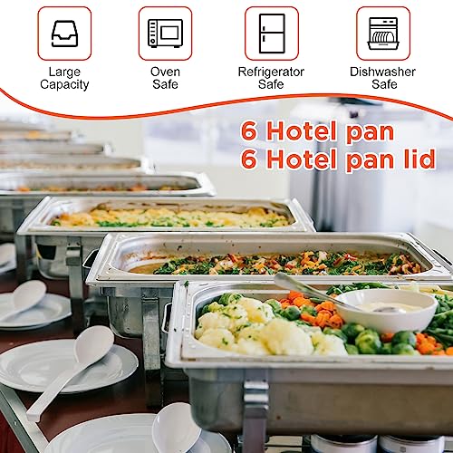 Dandat 6 Pack Full Size Steam Table Pans Deep Hotel Pan with Lid Thick Stainless Steel Pans Restaurant Commercial Trays Steam Food Containers for Chafing Dish Buffet, 20.8 x 12.8 x 3.9 Inch