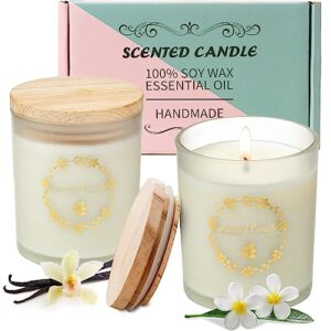 soy candles for home scented,2 pack 5.5 oz scented candle gift set for women, aromatherapy jar candles - ideal candles gift for women （vanilla and gardenia）