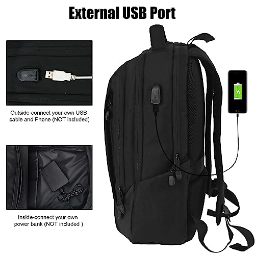 WOLT | Travel Laptop Backpack for Women & Men - airplane approved carry on Business Bag with USB Charging Port, fits 15.6 Inch Notebook (Black)