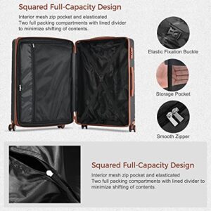 Merax 3 Pcs Expandable ABS Hardshell Luggage Sets with Spinner Wheel Suitcase TSA Lock Suit Case, Black/Brown, (20/24/28)