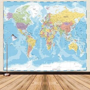 world map tapestry for bedroom map men tapestry blue world geographical distribution tapestry aesthetics large poster art room decor wall hanging for student kids dorm office living room (51''x 60'')