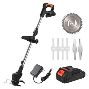 matybobe cordless grass trimmer weed wacker 21v weed-wacking machine with lcd screen lightweight adjustable height metal cutting blade for garden and yard bush mowing grass lawn pruning