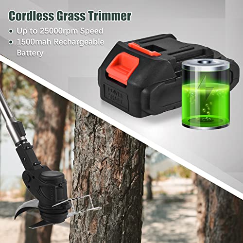 Matybobe Cordless Grass Trimmer Weed Wacker 21V Weed-Wacking Machine with LCD Screen Lightweight Adjustable Height Metal Cutting Blade for Garden and Yard Bush Mowing Grass Lawn Pruning
