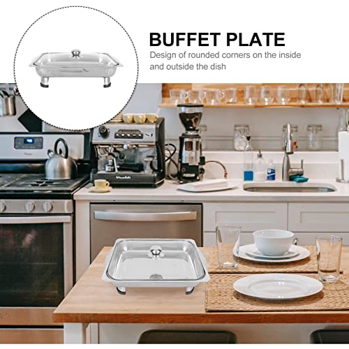 Metal Tray Chafing Dish Buffet Set: Buffet Pan Stainless Steel Food Warmer Trays Food Pan Buffet Server with Glass Lid Cover for Wedding Birthday Party Appetizer Serving Tray