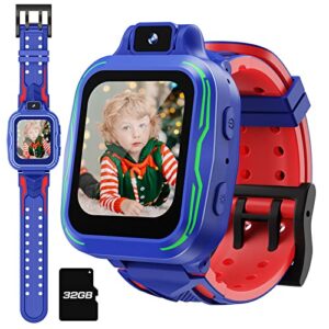 kids watch boys with camera,children digital smart watch touchscreen with video mp3 alarm pedometer games for age 3-9 years old christmas birthday gifts - dark blue with 32gb sd card