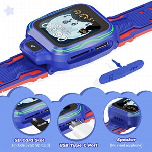 Kids Watch Boys with Camera,Children Digital Smart Watch Touchscreen with Video Mp3 Alarm Pedometer Games for Age 3-9 Years Old Christmas Birthday Gifts - Dark Blue with 32GB SD Card